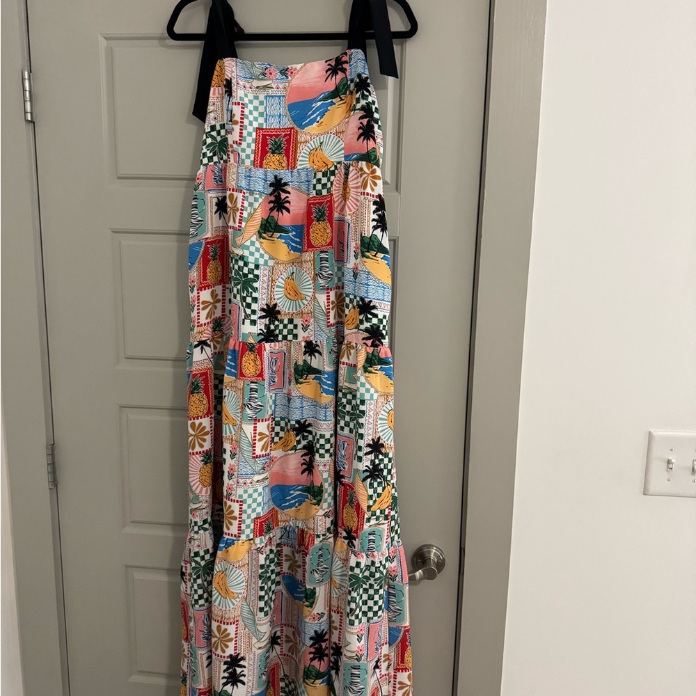 Printed Square Neck Sleeveless Tiered Maxi Dress